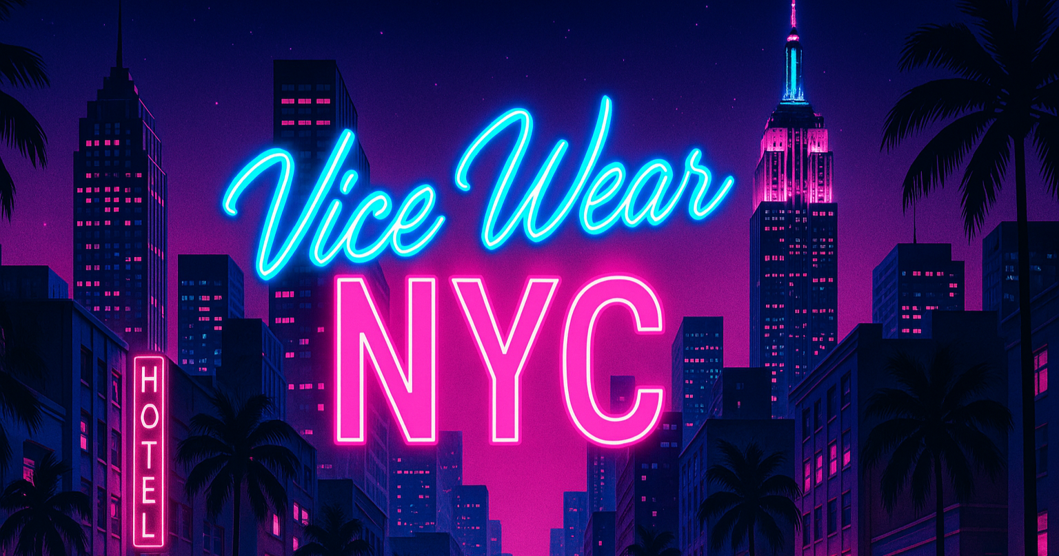 an average size large image banner of vice city and new york city vibes metioned "Vice Wear NYC" in the center of it.